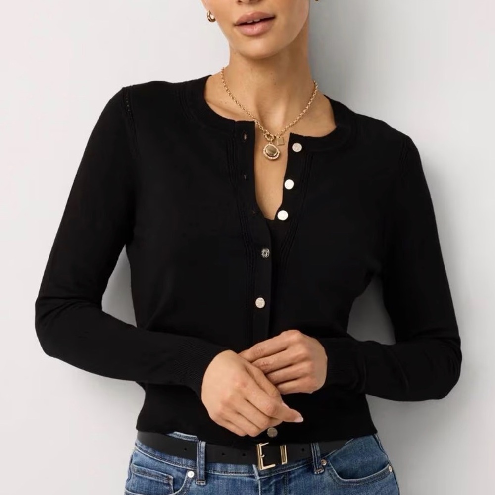 White House Black Market Crewneck Button Front Cardigan - NWT - Picture 2 of 5